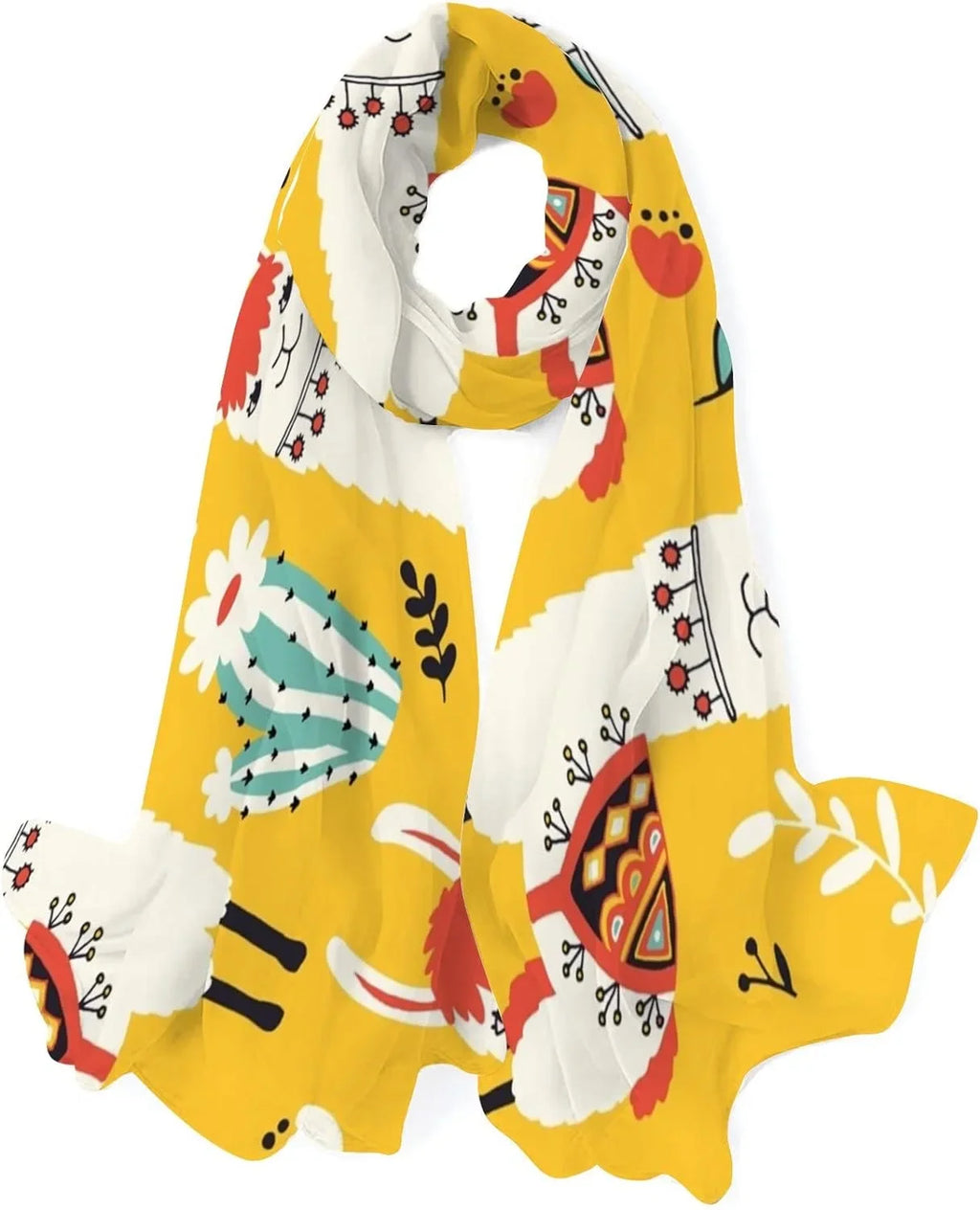 Flowers Women Hyjoy And Neck Llamas Cacti Shawl Scarf Long Scarves for Lovely Girls Silk Wrap Lightweight