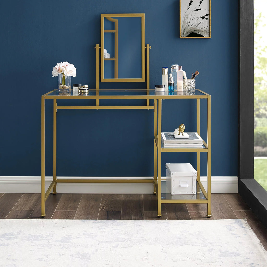 Furniture Vanity Crosley Soft 2-Piece Tempered Glass Desk/Mirror Aimee Gold in