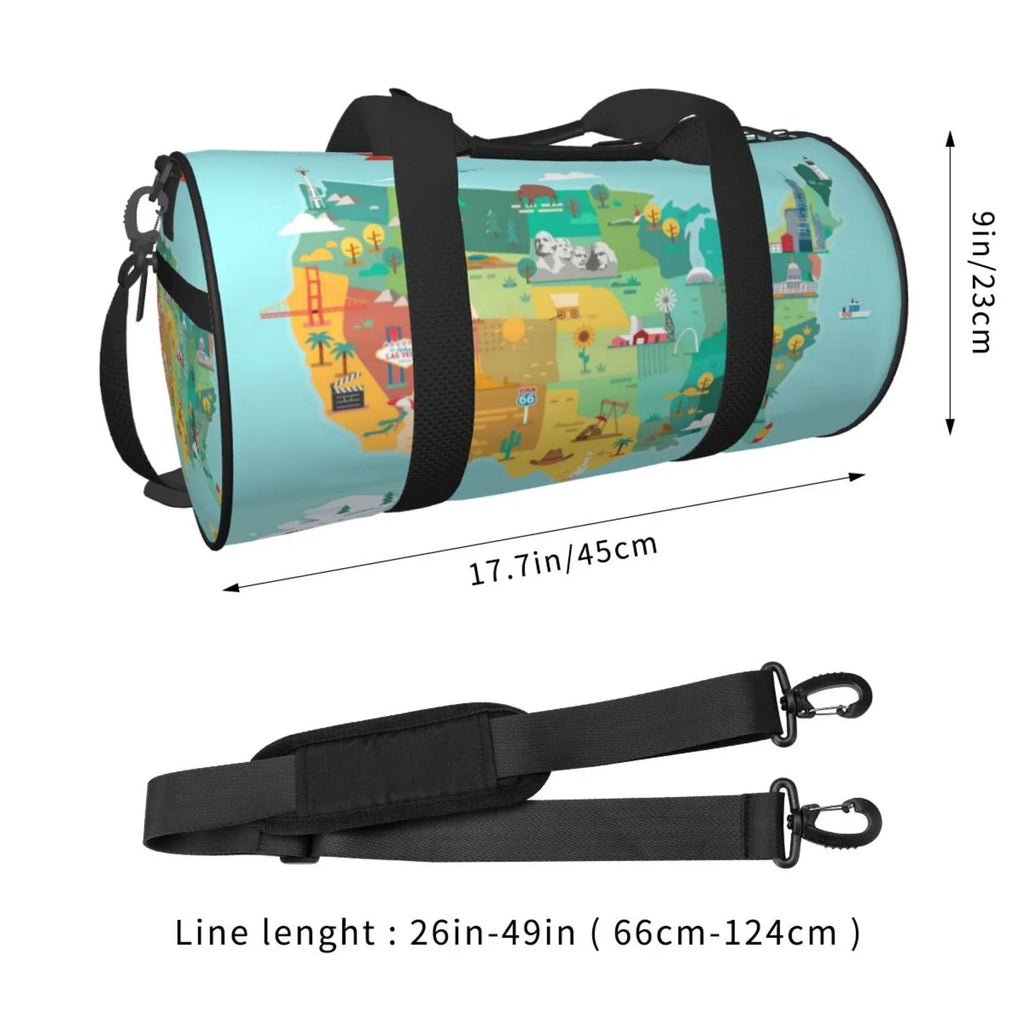 Travel Map USA Coaee Tourist Sports Luggage Pocket Compartment Bag Capacity Bag Bag with Large Gym and Waterproof Cylinder