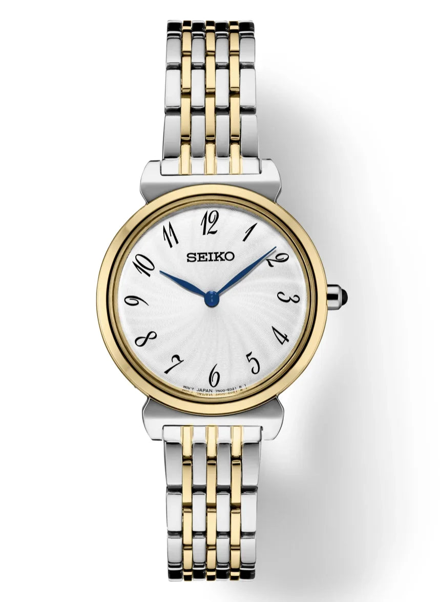 Two Essential SFQ800 Seiko Women's Arabic Steel Stainless Tone Watch Quartz Dial