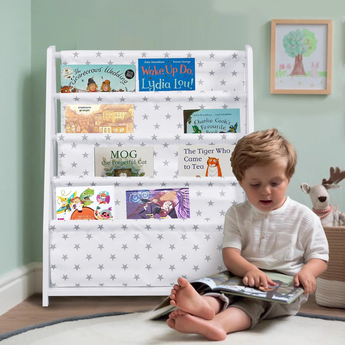 Bookshelf, Classroom iRerts Wood Bookshelf Kids Book White Toddler Bookcase for and Tier 4 Organizer Storage