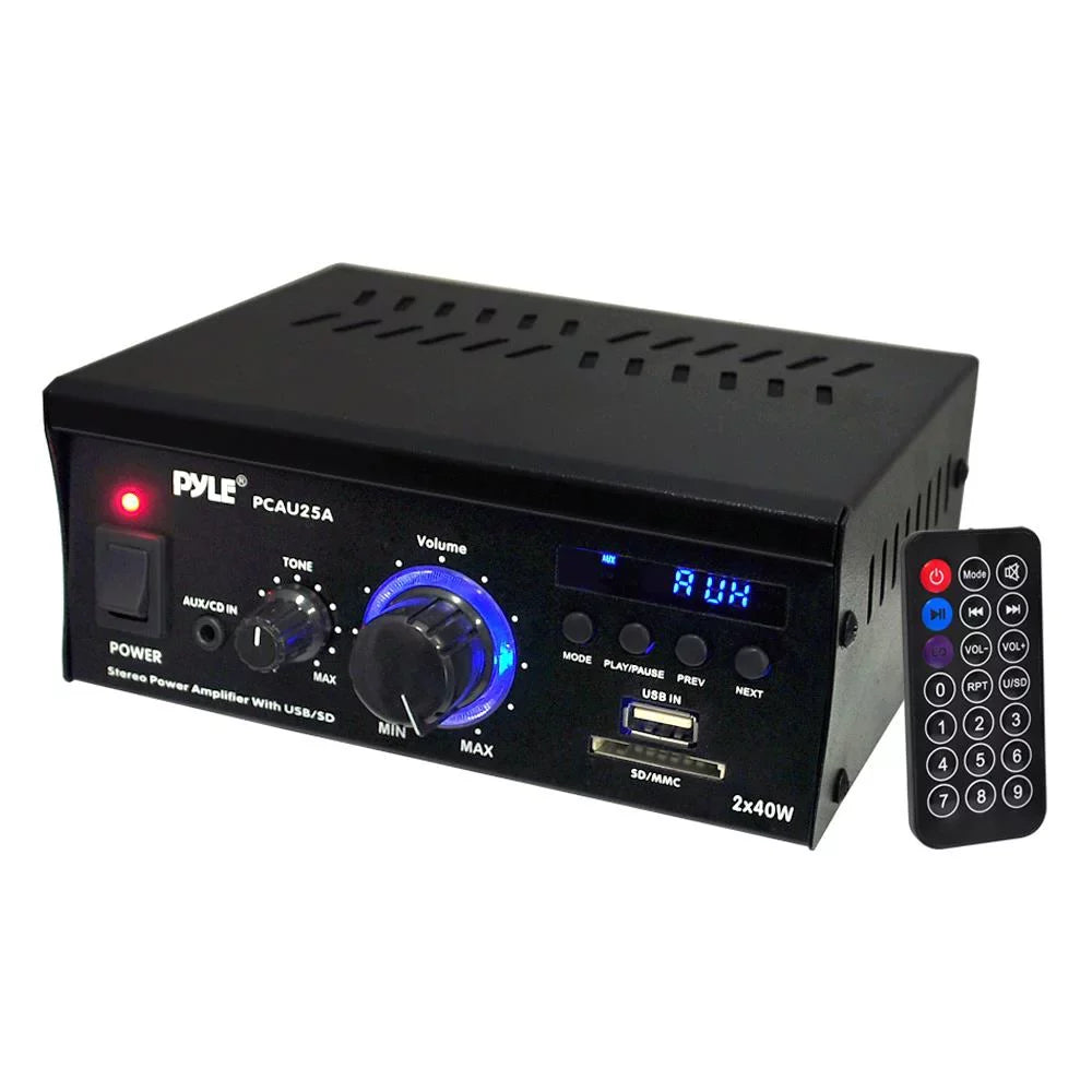 Display, 18 Readers Feet Cable USB/SD & Speaker AWG 100 Enrock Receiver LED Audio AUX PCAU25A Wire CD Gauge Amplifier Inputs Pyle with