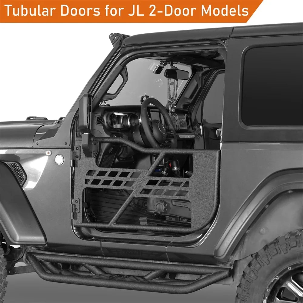 Tubular Steel Door Wrangler Road Fit 2-Door Jeep 2018-2023 Half JL Black Frame Guards Hooke