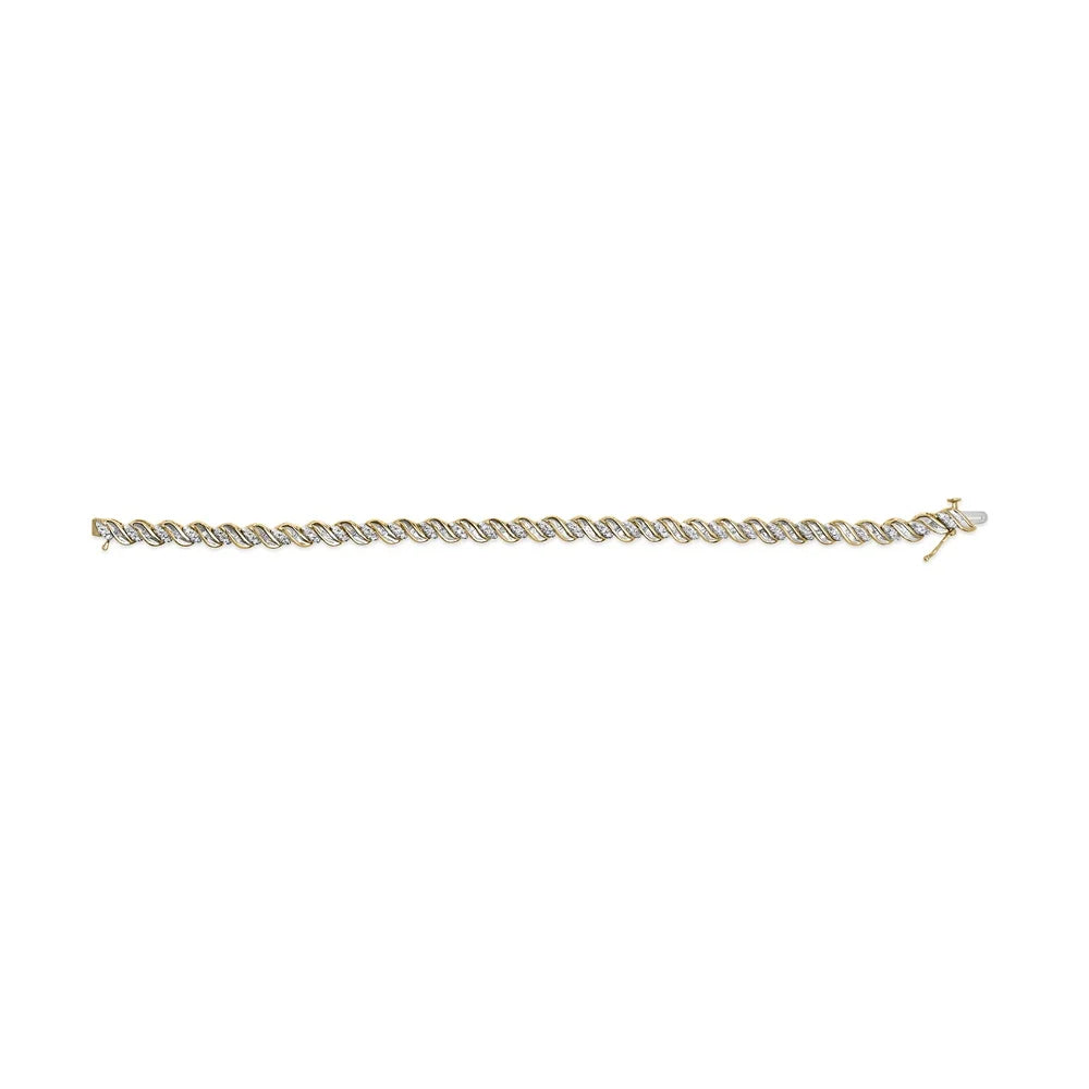 Haus Clasp Yellow 10k and Diamond of Box Womens 7.25" Round I2-I3 wristband 1.00 Cttw Clarity) (I-J Color, Cut Cut Brilliance Baguette Prong S-Link Gold