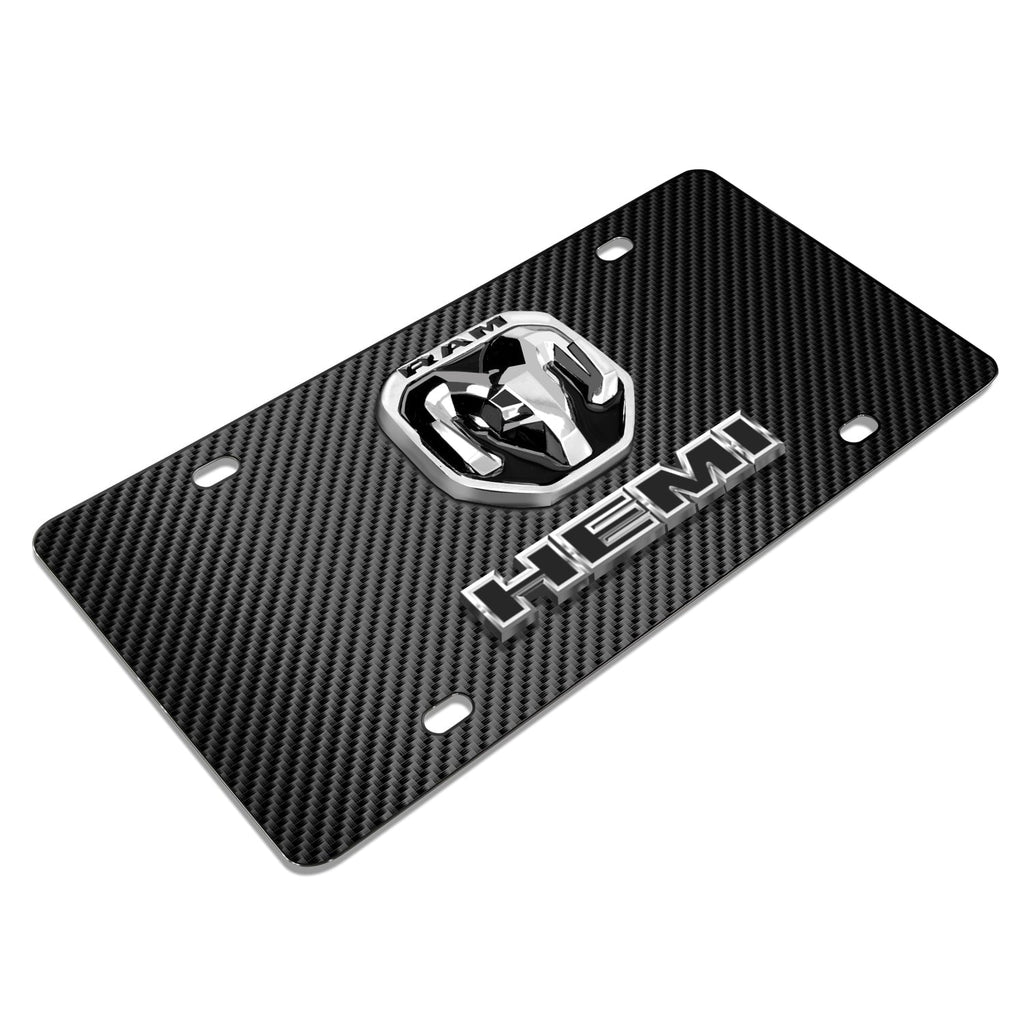 3D up Patten Logo Black Steel 2019 Plate Dual License Fiber Carbon RAM HEMI