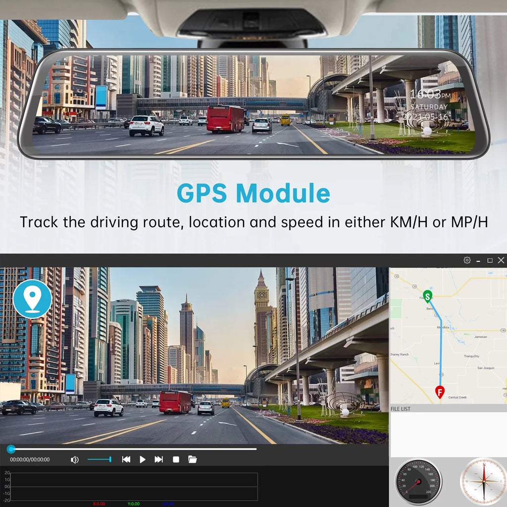 Rear Camera, Screen Dash Loop and Touch View with Mirror Dash Night Waterproof 2.5K Inch Assistance, GPS Backup Cam Camera Parking Front Cam Recording Mirror Dual Rear Vision, 12