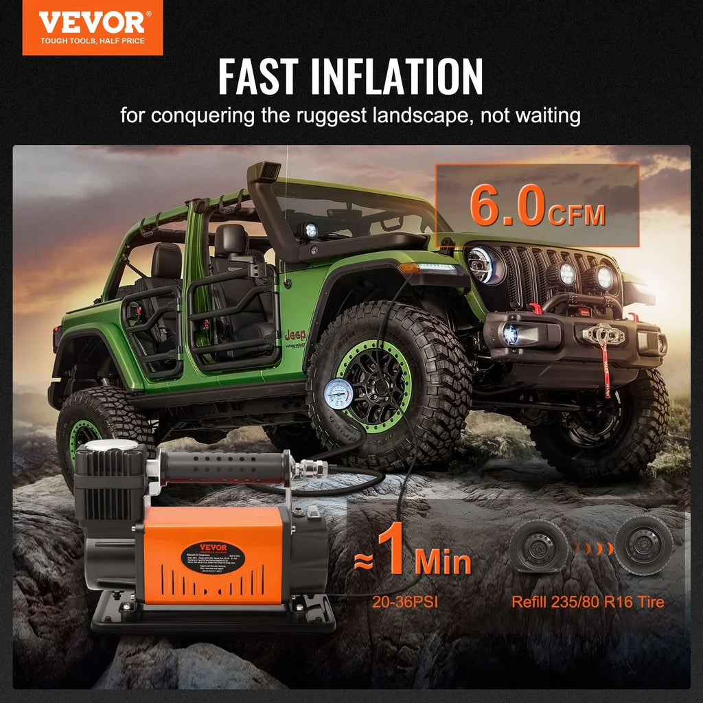 150PSI 12V 6CFM VEVOR Universal, Air High On-Board Compressor, Performance