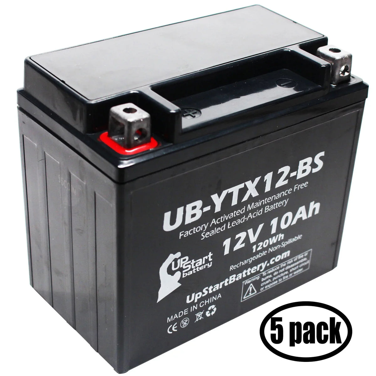 Activated, UpStart GSX-R1000 12V, CC 1000 Factory Motorcycle 2001 - 5-Pack Battery Battery 10Ah, UB-YTX12-BS Replacement Suzuki for Maintenance Free,