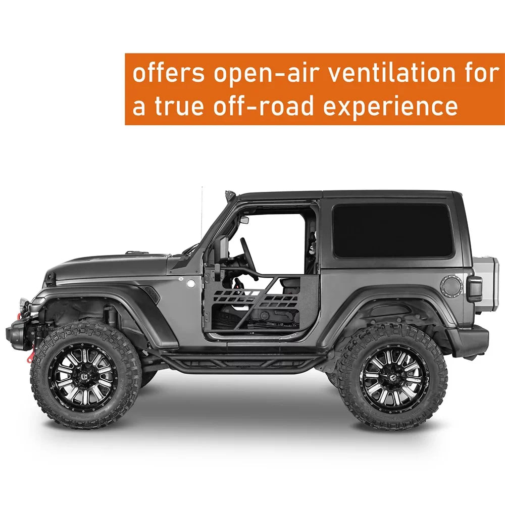 Tubular Steel Door Wrangler Road Fit 2-Door Jeep 2018-2023 Half JL Black Frame Guards Hooke