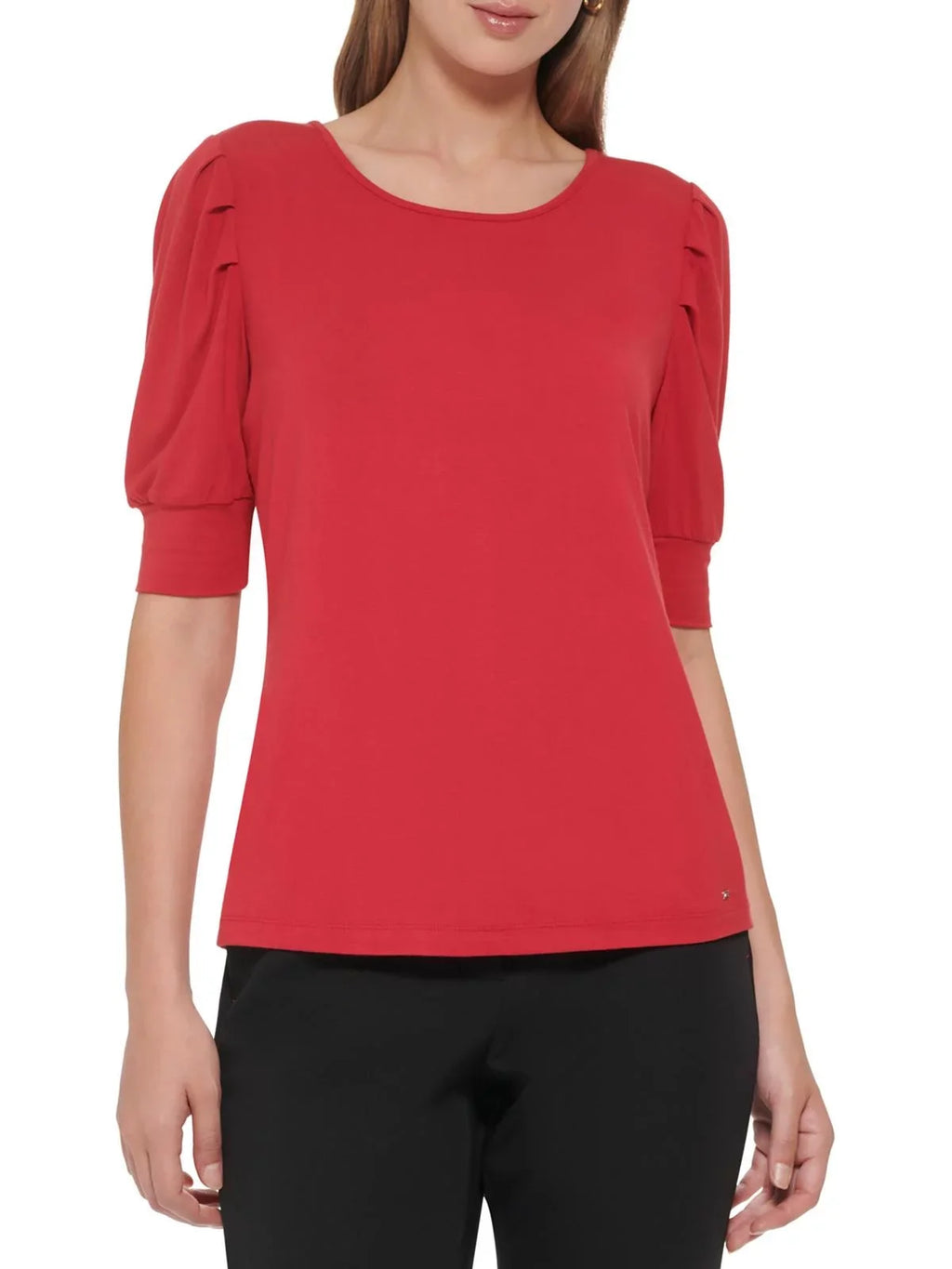 Shoulder Hilfiger Pleated Tommy Sleeves Womens Pullover Top Elbow