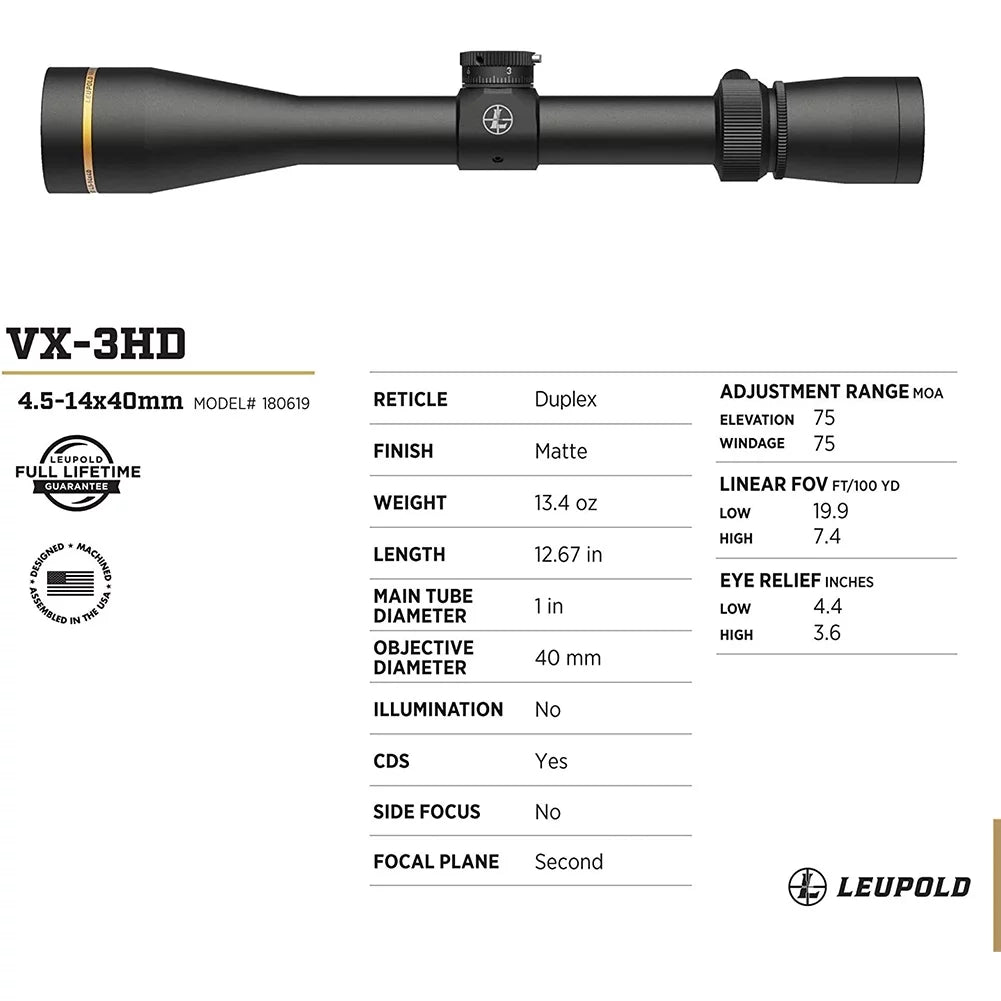 1in CDS-ZL VX-3HD LEUPOLD Duplex (180619) Riflescope 4.5-14x40
