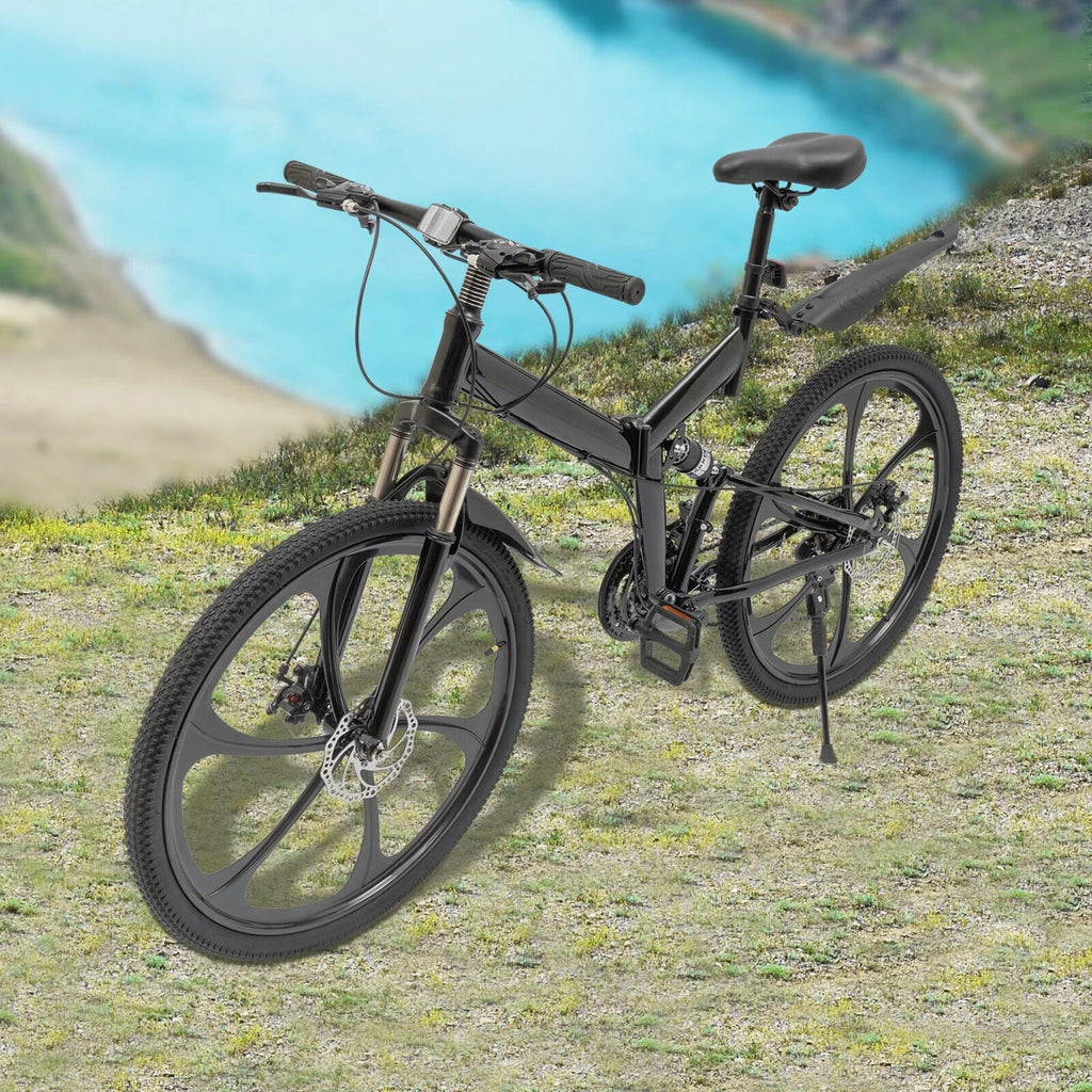 Folding Miumaeov 26" Max 150kg/330lbs Loading Carbon Camping Bike City Shifter Light Bicycle Black Bike 21-Speed Steel Weight Adult Folding