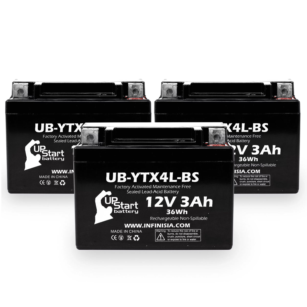 DS90, UpStart 90CC - 12V, 3-Pack Activated, 3Ah, Battery Free, ATV 2002 Factory Bombardier UB-YTX4L-BS Battery Replacement DS90F, Maintenance (Can-Am) for Quest