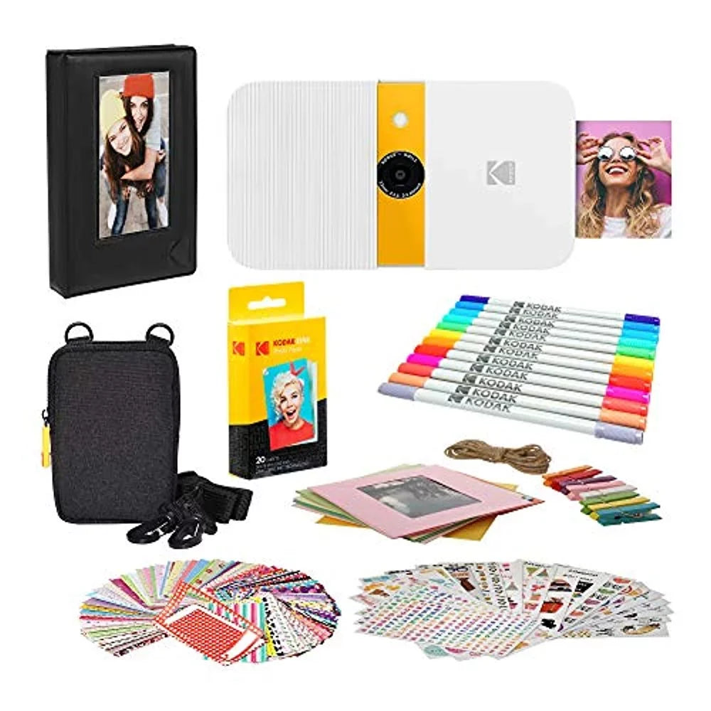 Photo Smile Instant with Bundle Print Case Soft Camera Digital KODAK Frames (White/Yellow)