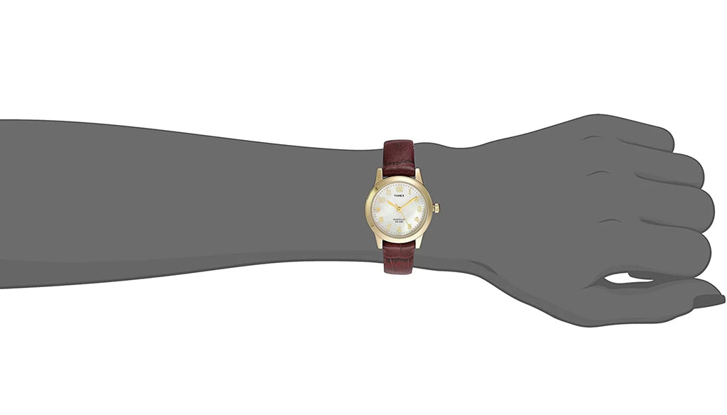 Leather Gold/Burgundy/MOP Timex Essex Dress Avenue Watch, 25mm Women's Strap