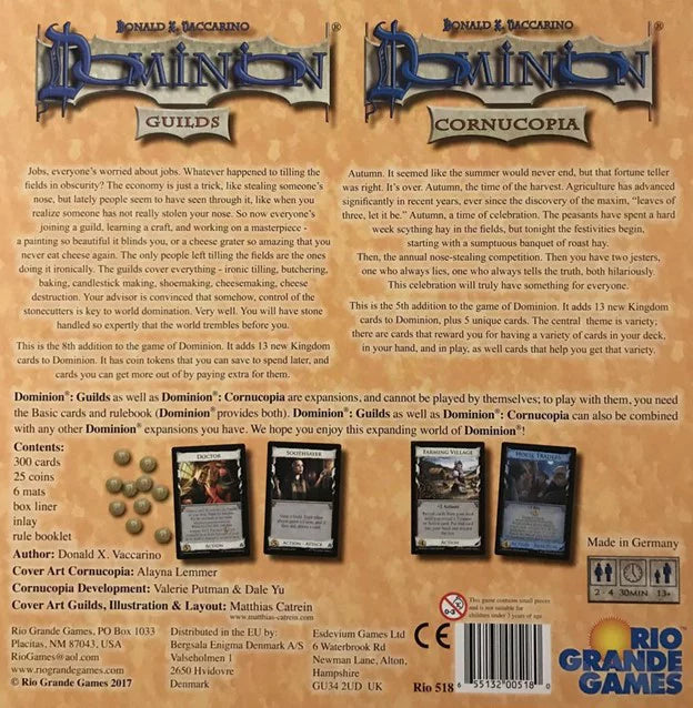 Expansions, Guilds by Games Cornucopia Grande and Dominion: Rio
