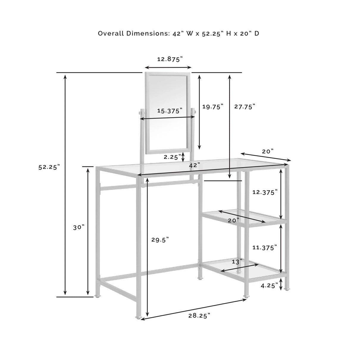 Furniture Vanity Crosley Soft 2-Piece Tempered Glass Desk/Mirror Aimee Gold in