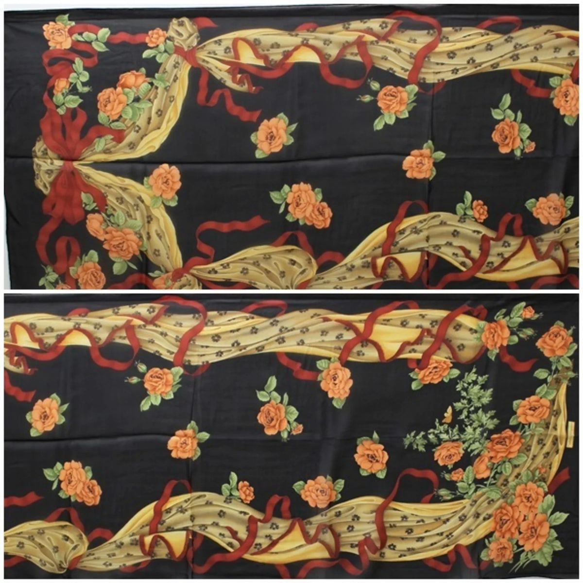 ladies scarf (Like ribbon black Salvatore FERRAGAMO Ferragamo stole paper silk pattern New) Pre-Owned rectangle SALVATORE muffler