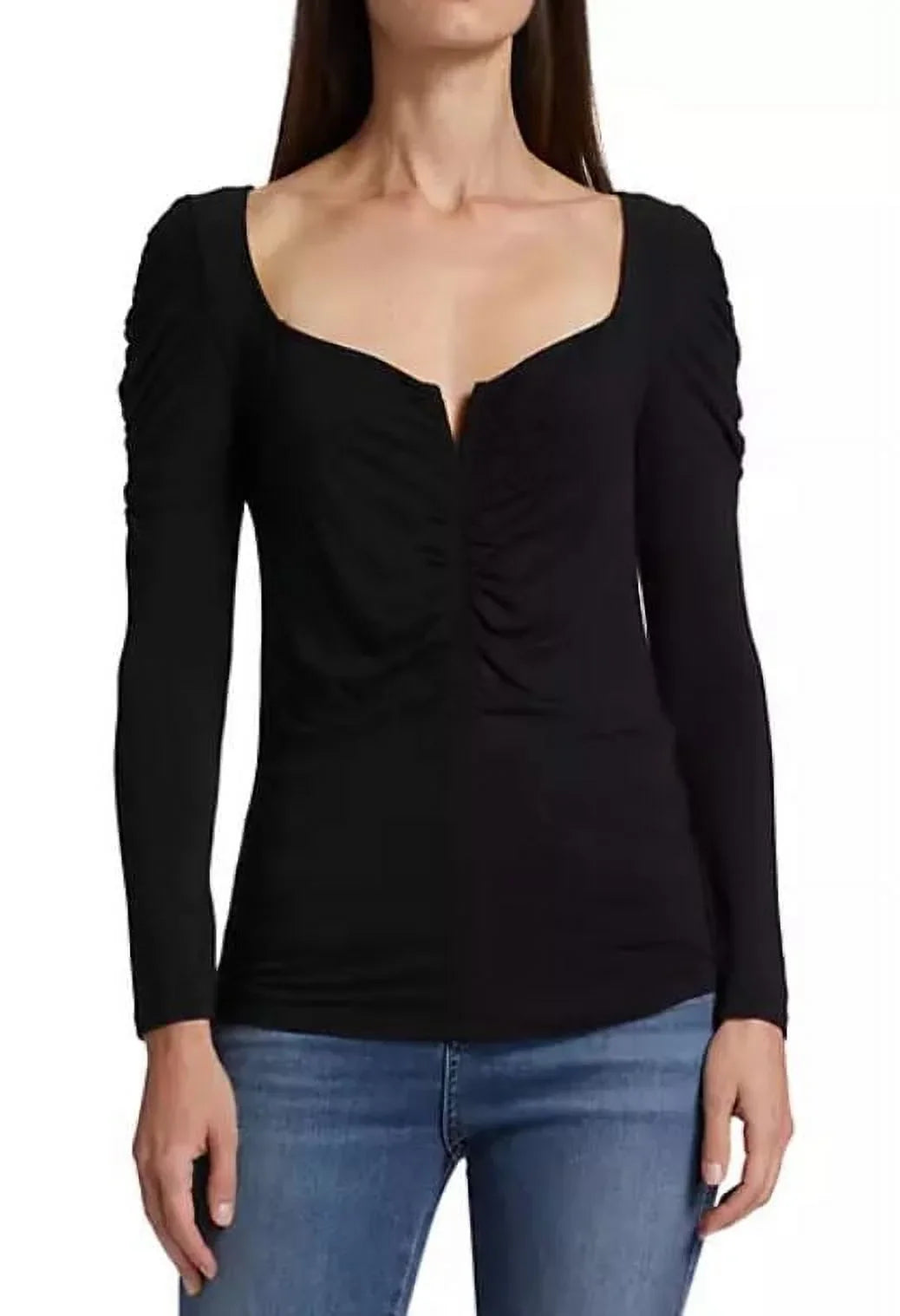 Top, Veronica Jersey Large Pullover Women's Priyanka Ruched Black Beard