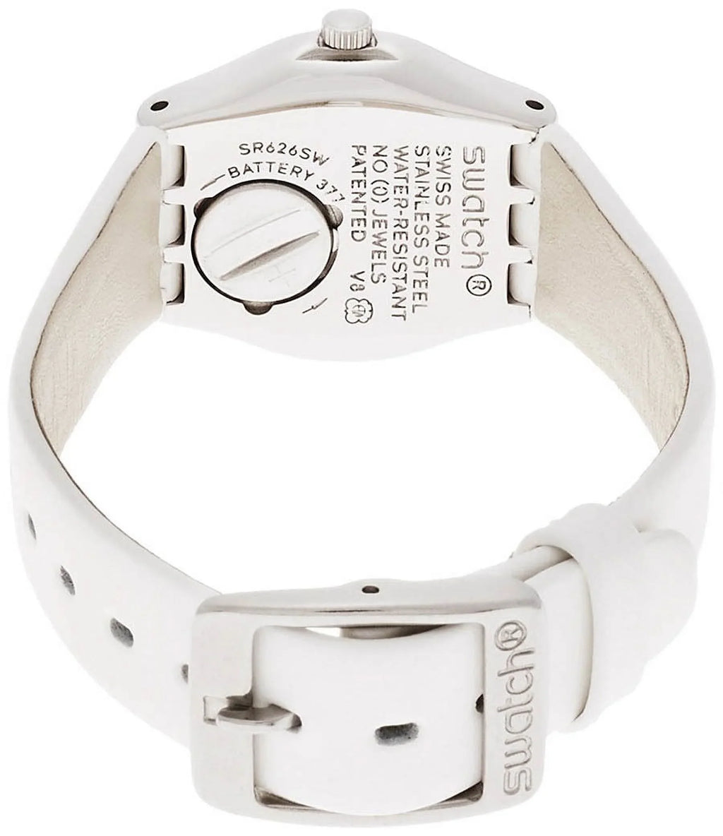 White Leather Watch Silver Women's YSS296 Swatch Strap Tone Dial