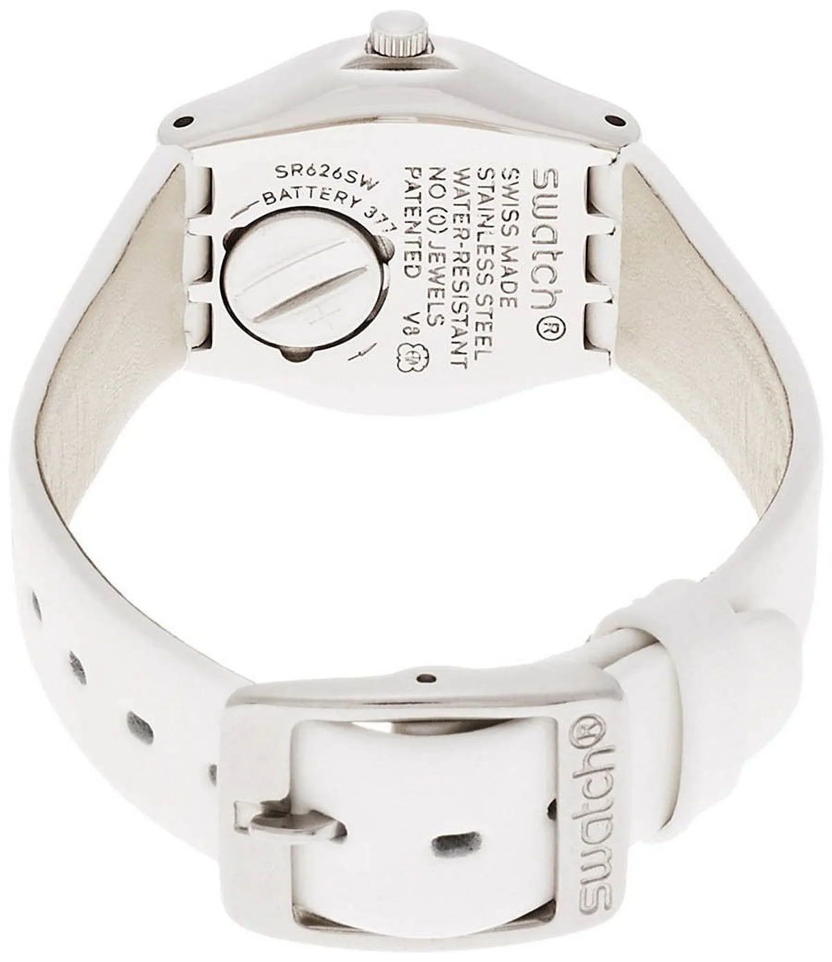 White Leather Watch Silver Women's YSS296 Swatch Strap Tone Dial
