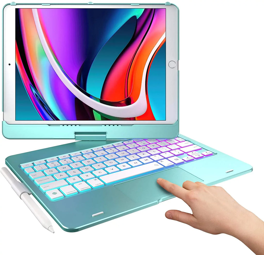 Typecase Protective Backlit for Slim Gen, iPad 9th Generation Generation Trackpad 10.2-inch Case iPad 10.5, Holder Pencil 8th with Air 3, Wireless Cover (Seafoam) with 7th Keyboard (2020), (2021), Pro