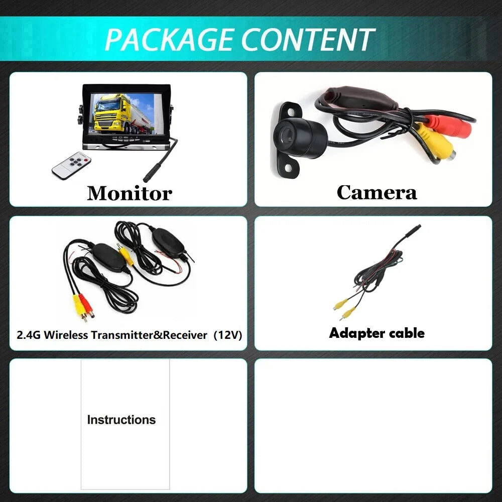 Rear 7inch Backup Night System View Camera + Monitor Car Vision Parking HD Wireless