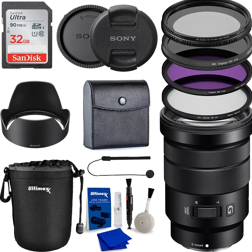 Bundle PZ G Case Filters HD Memory Pouch, f/4 with 18-105mm Water Card, Accessory Variable Neu E SanDisk OSS with Piece 32GB Lens Lens (UV,CPL, 3 Essential Resistant Multicoated FLD), - Includes: