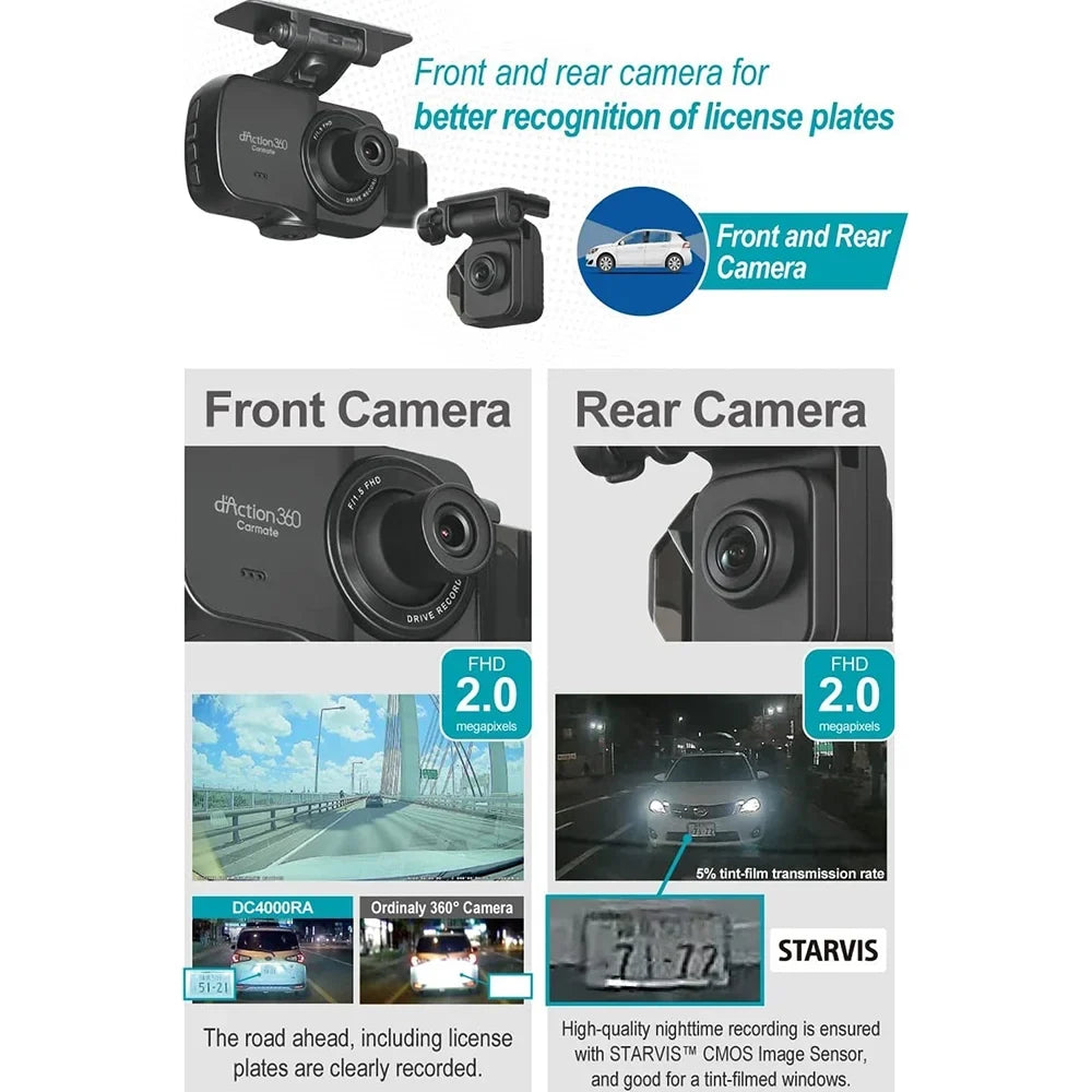 Simultaneous All Box) 3-Ch Built-in Impact Razo Card (Open Surroundings Covering Blind DC4000RA, Dash All 360-Degree Records Recording, at microSD 32GB with G-Sensor Detection Spots, GPS, Cam - Once,