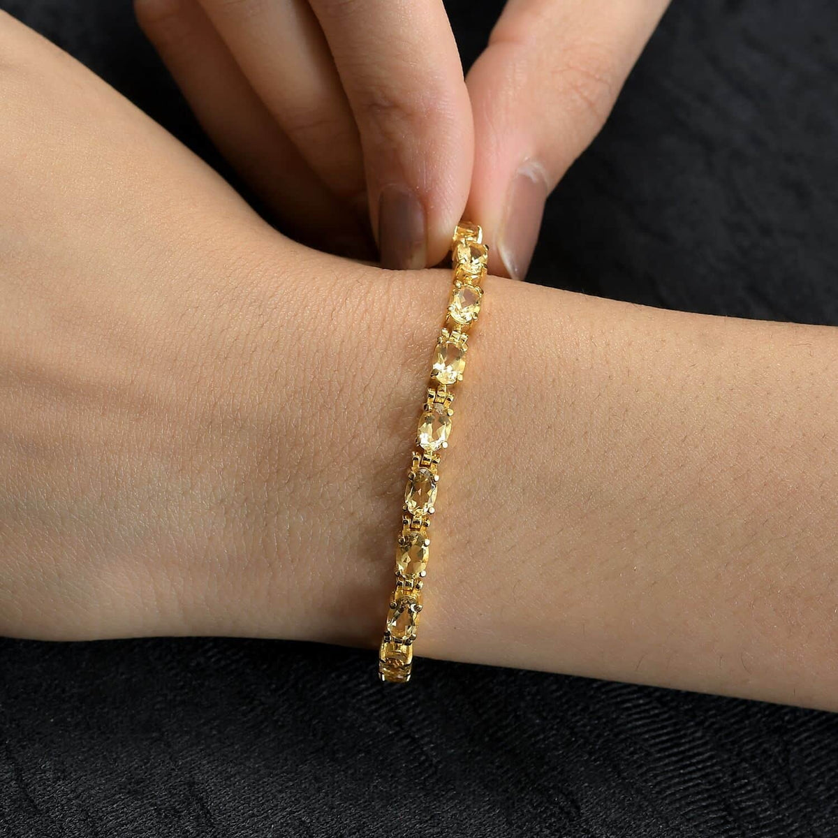 for Size LC 7.25" Ion Gold Women Jewelry 7.38 wristband Steel Shop Stainless Citrine Oval Gifts Ct Plated Yellow Birthday
