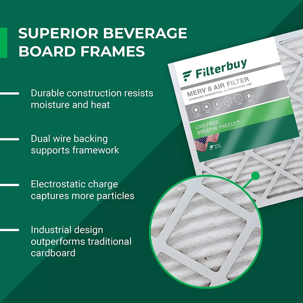 Air AC Furnace Filters MERV Filterbuy 20x20x4 Pleated 8 (12-Pack) HVAC