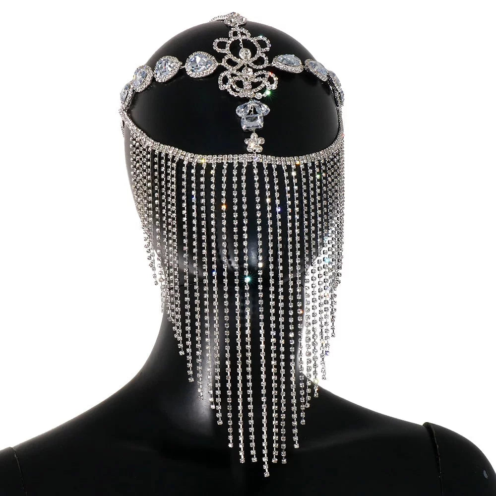 Mask Crystal Face Masquerade Face Tassel Mask Chain Jewelry for Party Rhinestone Hair Women Halloween