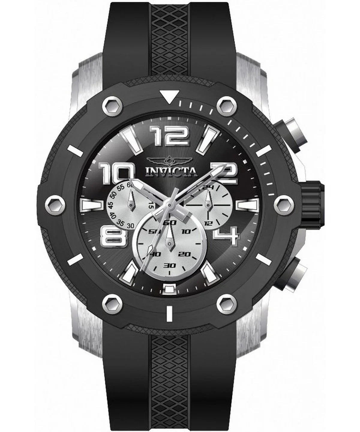 Silicone Black Men's Pro Strap Quartz Diver 45739 Watch Dial Invicta 100M Chronograph