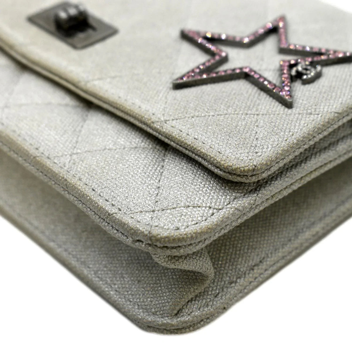 Pre-Owned Classic Quilted Light Space Canvas 2.55 Grey Reissue WOC Charm Crossbody Bag