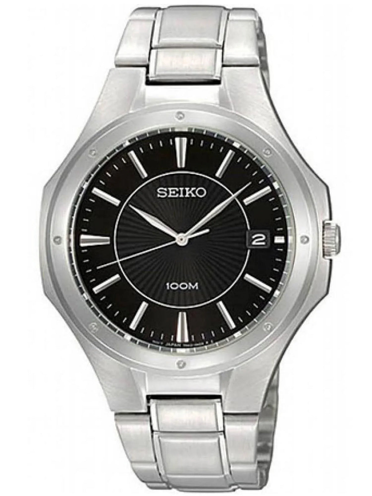 wristband Watch Seiko Steel SGEF61 Dial Men's Stainless Black Textured