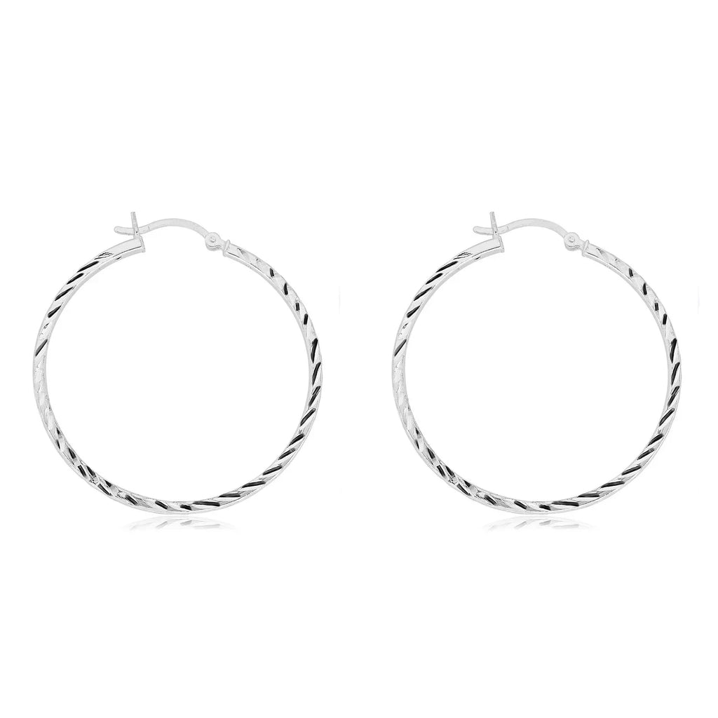 925 40mm Diamond-Cut AVORA Sterling Hoop Earrings Silver