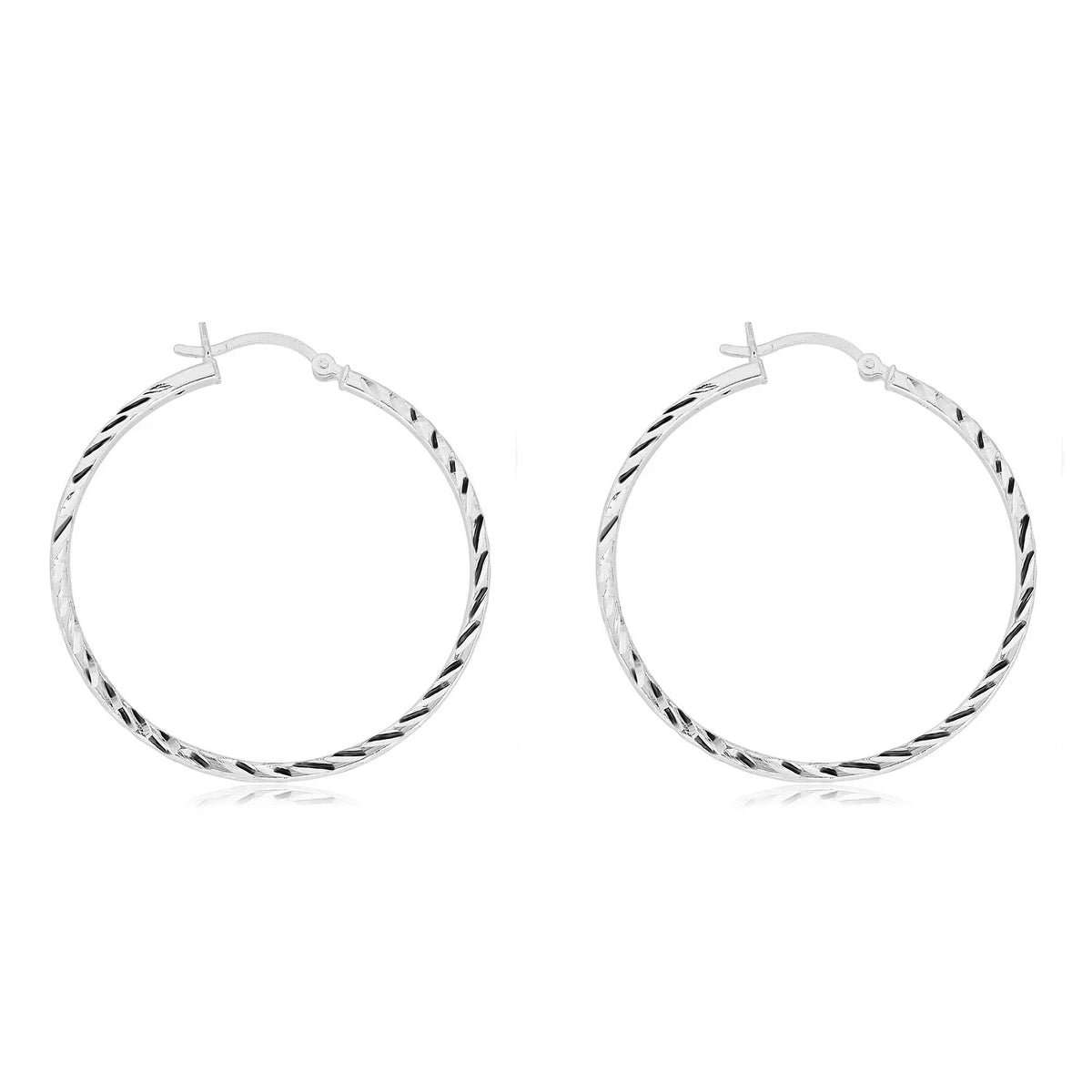 925 40mm Diamond-Cut AVORA Sterling Hoop Earrings Silver