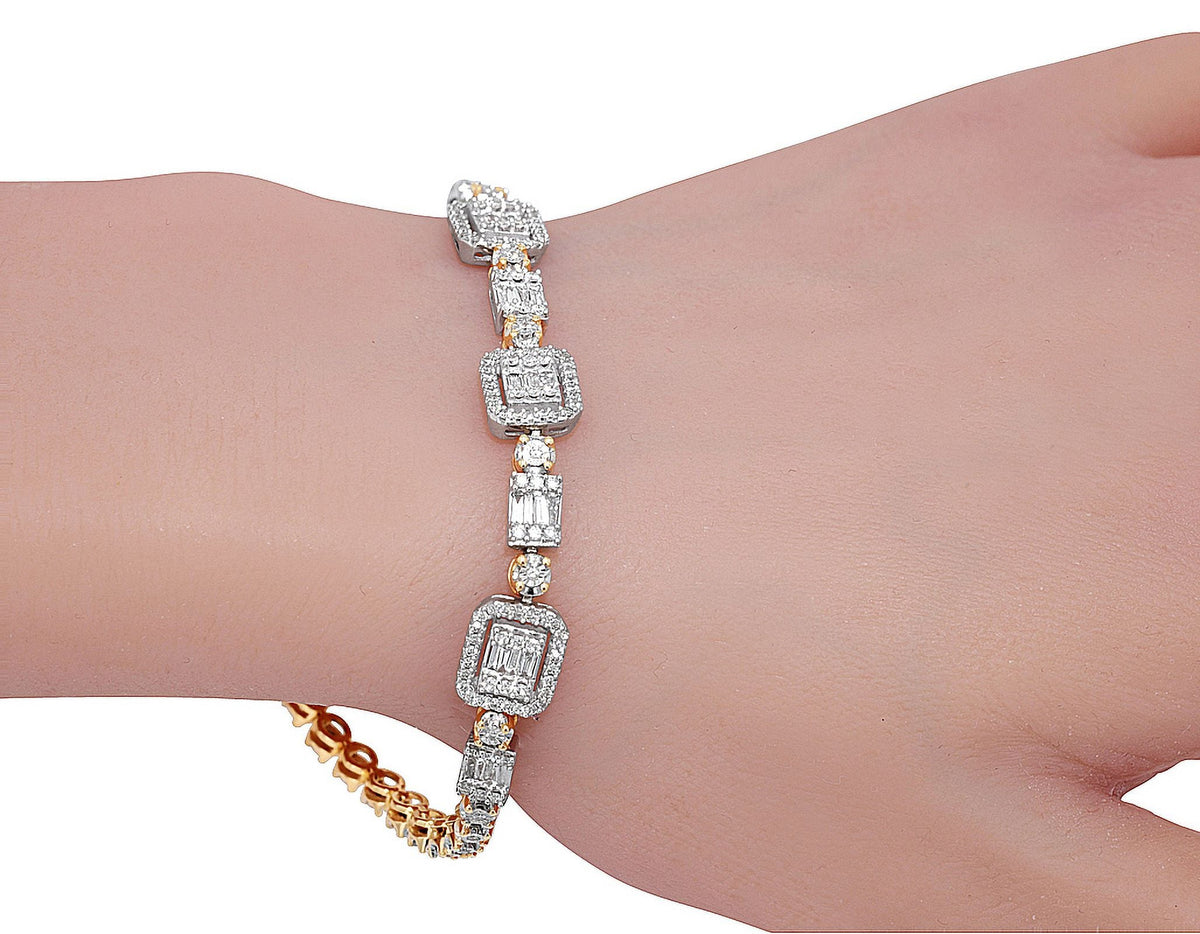 3MM CT Illusion Yellow-White Cluster Halo Set Diamond Toni Gold n Baguette wristband 7" 1.30