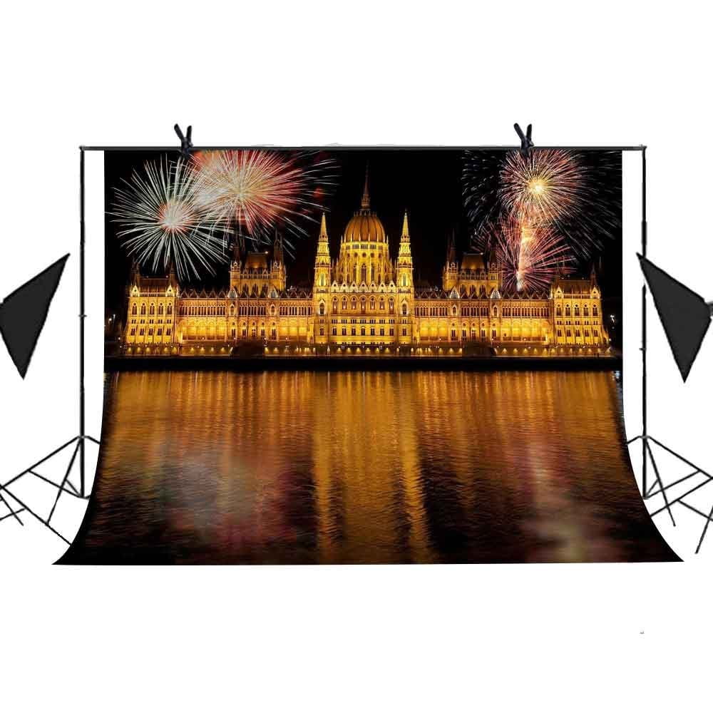Props Lights Party of Illuminate Castle Backdrop Fireworks The River MOHome City View Water The Night Booth Studio Bloom Background Photo 7x5ft Background