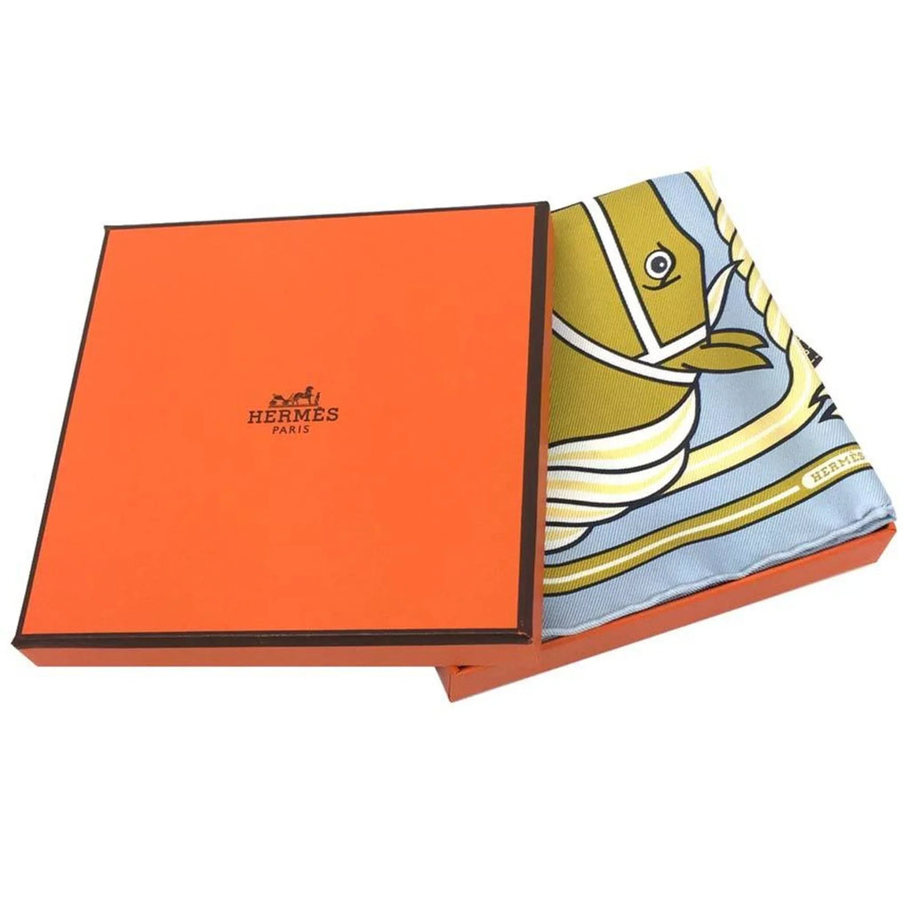 Ciel/Gold/Blue Quadrige Muffler Silk Jean HERMES CARRE Scarf Kare 20 (Like Hermes Nano 100% Pre-Owned NANO New) Horse 331061S Blue Karenna