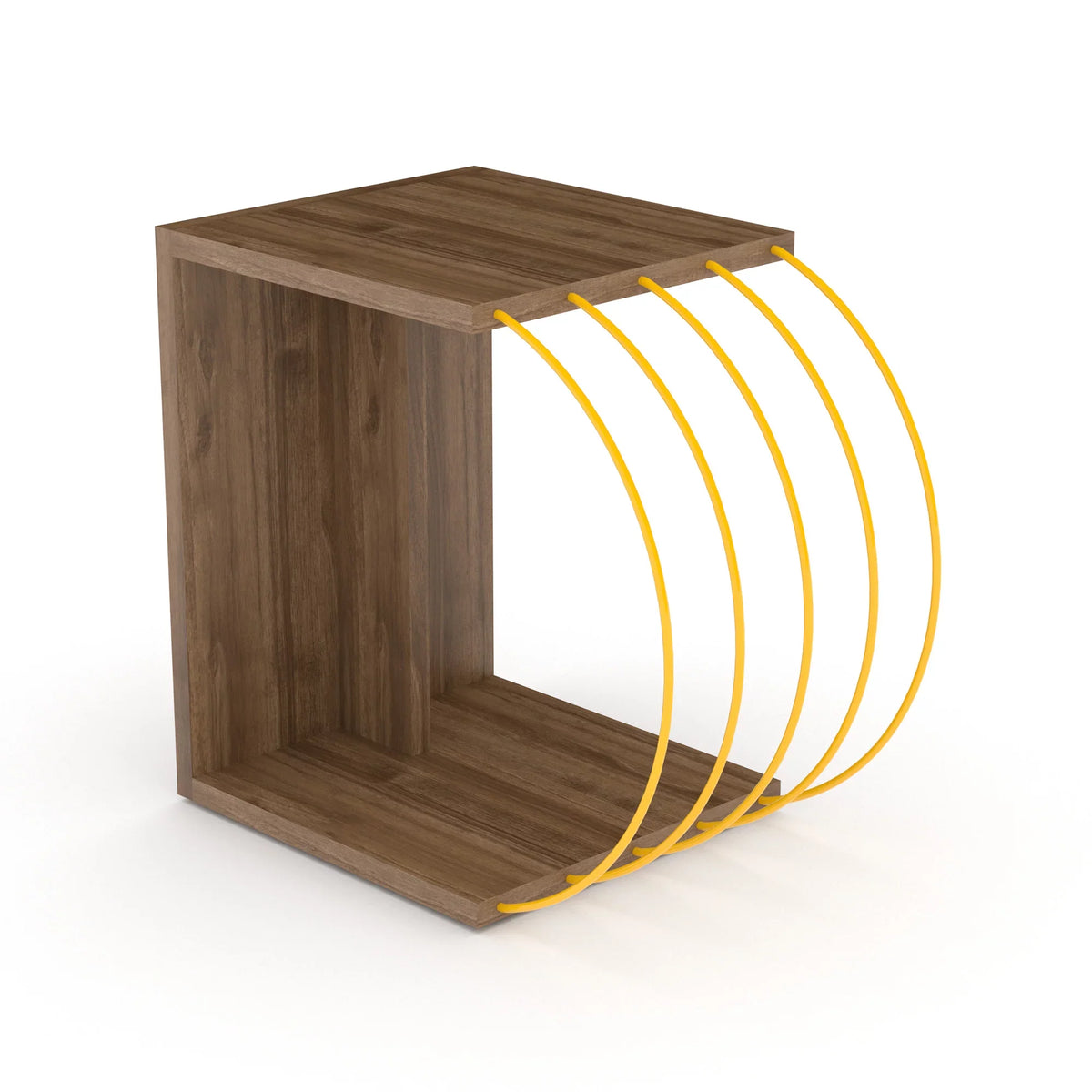 acessories side assemble, table, to with Cassi Easy metal Walnut-Yellow base Wood
