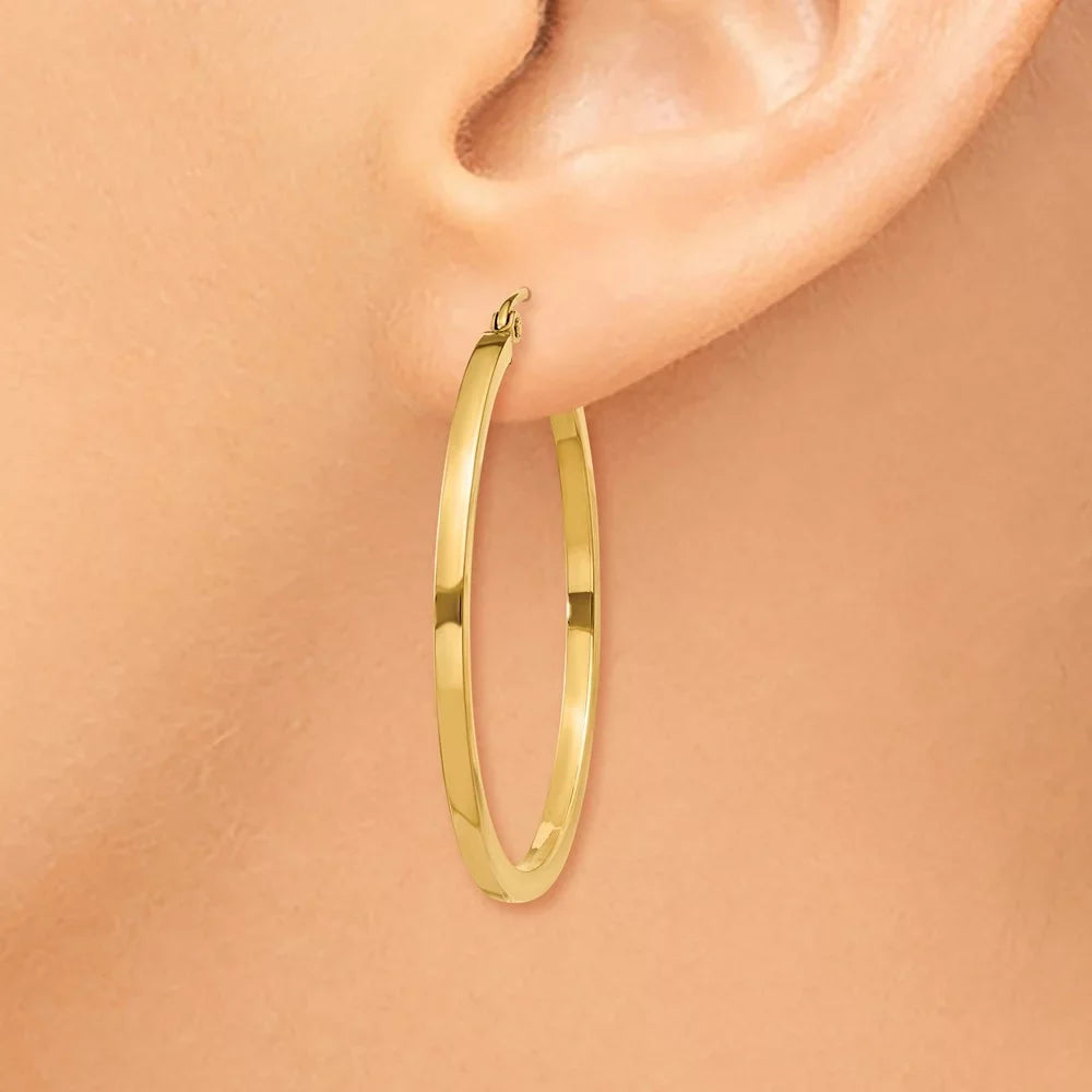 Gold for Hoop Teens; for Yellow Tube Square 2mm 14kt Princess and Women Men and Real Adults Earrings;