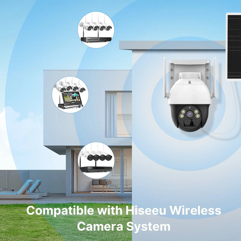 zoom,2-Way View digital Vision,Spotlights,SD Night Security Camera,360 Detection Pan/Tilt,8X Rechargeable Slot,Smart Card Solar AI Hiseeu Wireless 2K/3MP Battery Audio,Color
