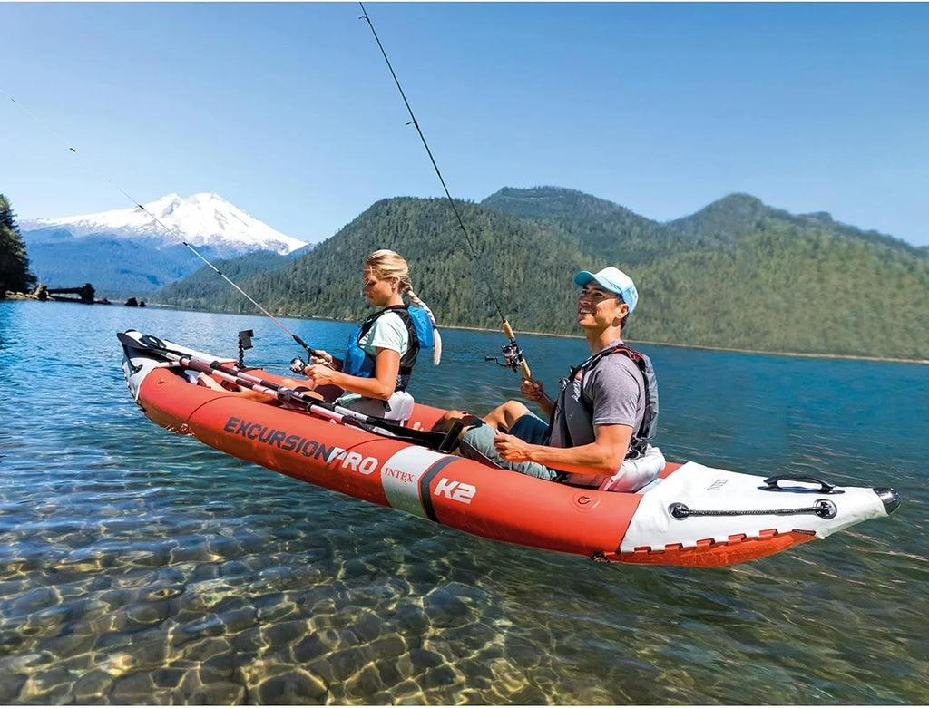 Includes Inflatable High-Output PVC Pump Series: INTEX Pro Paddles 86in SuperTough Rod – Kayak Holders Seat Fishing Kayak Bucket and Deluxe – – Excursion Grab Handles Adjustable –