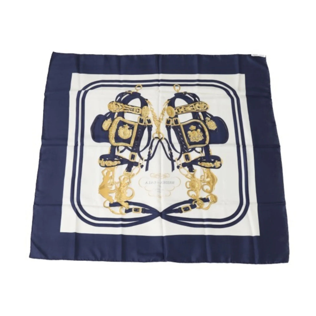 (Good) BRIDES de Hermes Blue Carre90 Scarf Pre-Owned GALA HERMES