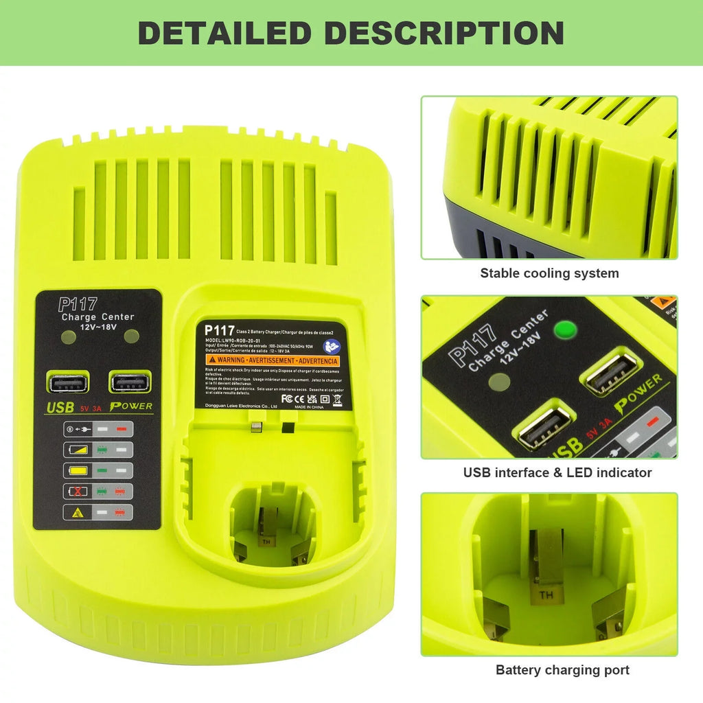 P107 P104 Li-ion P117 18V For US P108 P109 Ryobi Plug P103 Charger Battery Fast