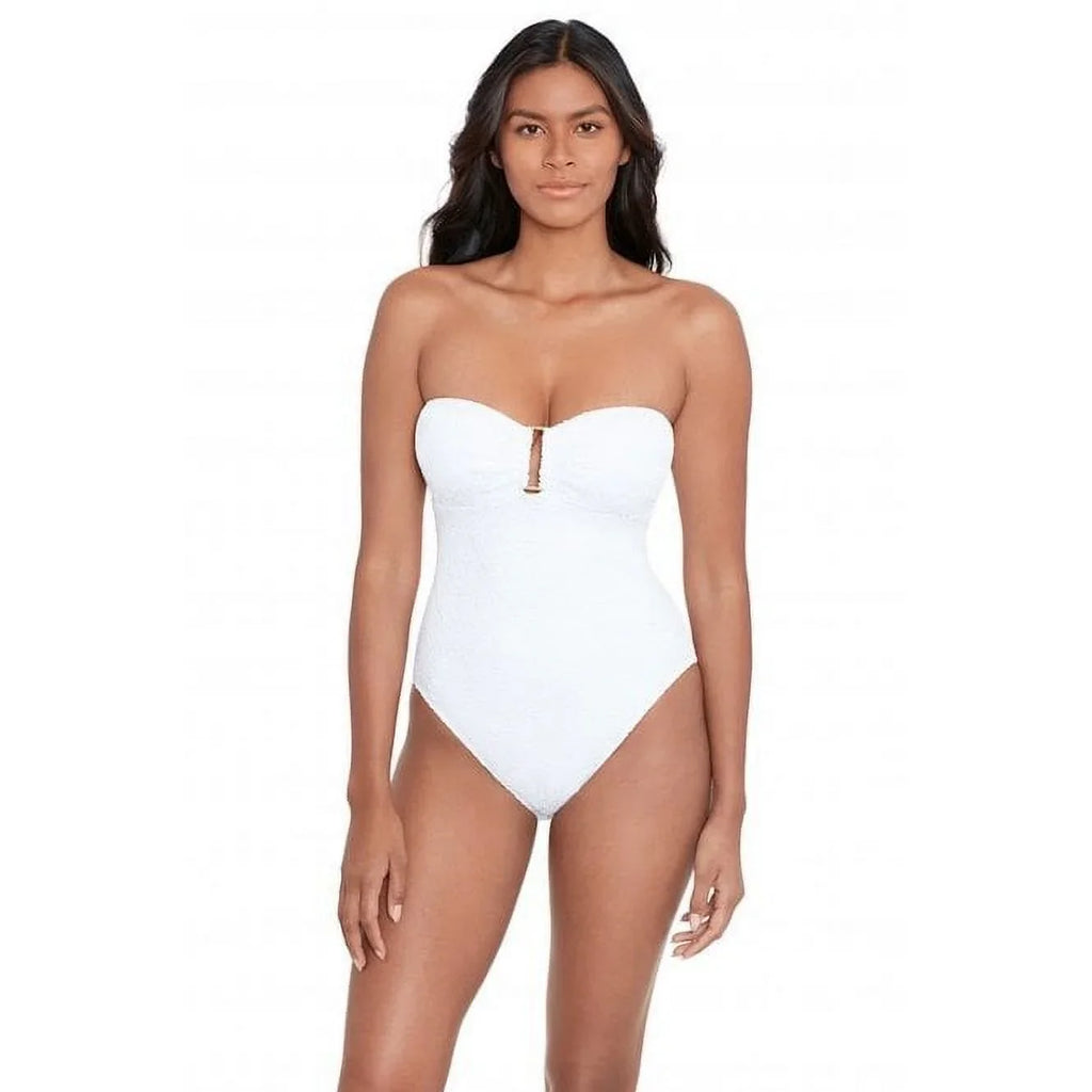 Size White One-Piece Bandeau Crochet LAUREN 4 Ralph Womens Ring Lauren