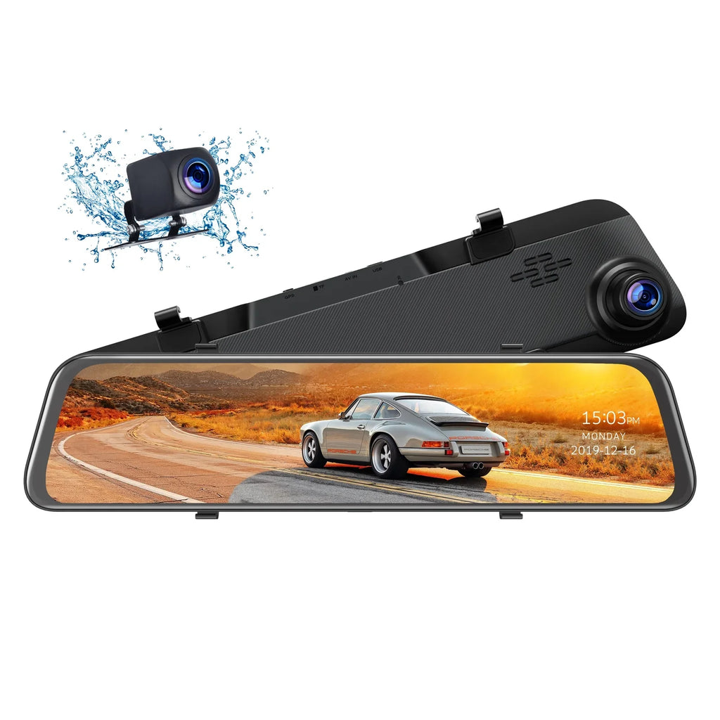 Rear Camera, Screen Dash Loop and Touch View with Mirror Dash Night Waterproof 2.5K Inch Assistance, GPS Backup Cam Camera Parking Front Cam Recording Mirror Dual Rear Vision, 12