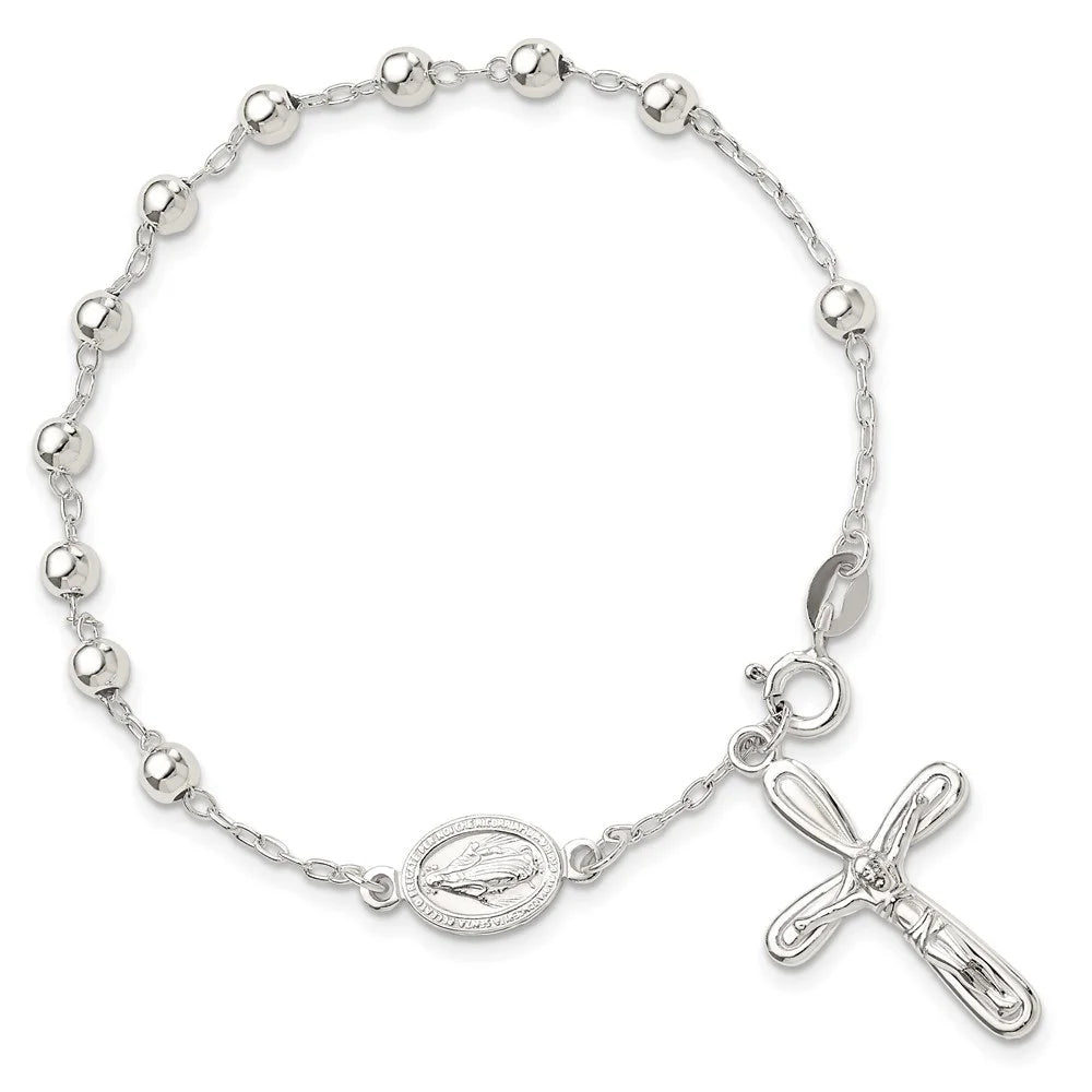 Fine Rosary Women Single Auriga 7.5inch Jewelry 925 Sterling Beaded wristband Silver Decade for