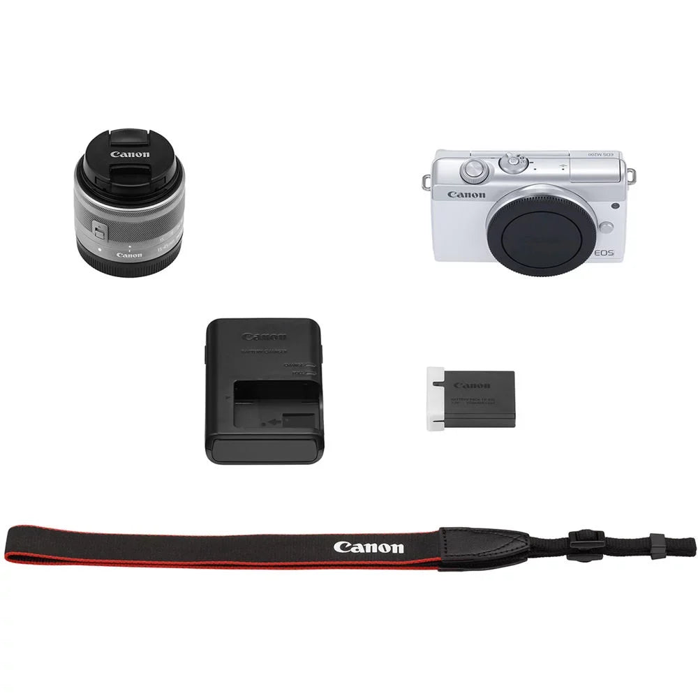 Mirrorless Canon + Card + + Memory Lens + Keeper Memory with Reader + 15-45mm EOS Tripod Flex + (3700C009) Hand Camera M200 Cap + + Kit 64GB Wallet Card Strap (White) Case Cleaning
